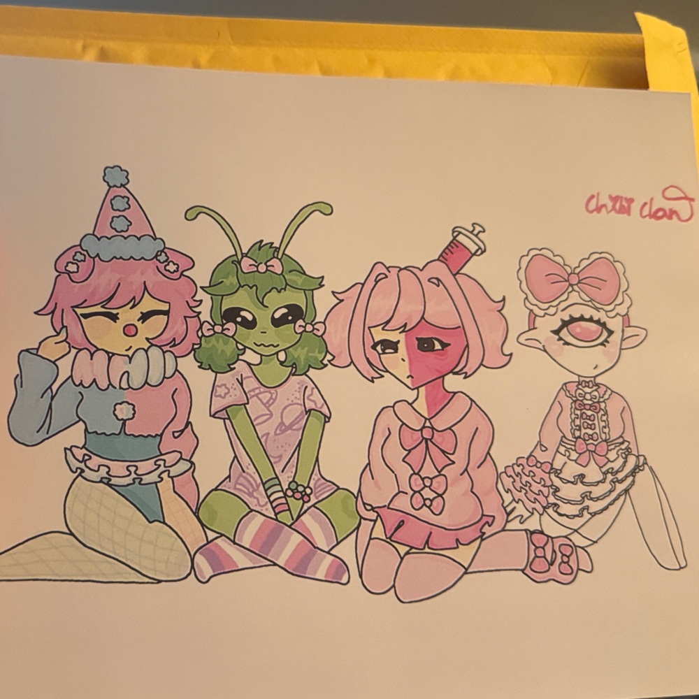 Cute Character Art Print, 4 Monster Girls